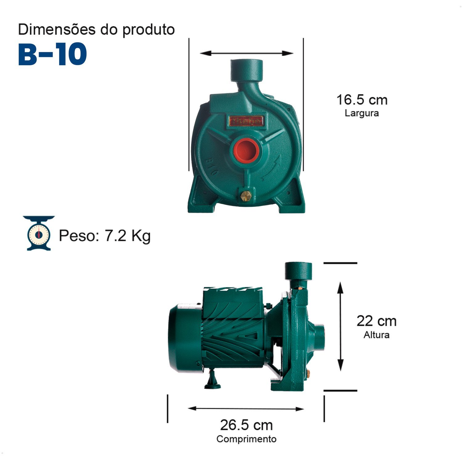Bomba Monoestágio B-10 1/4 Cv Monofásico Motor Thebe Ip44 127/220v - 6