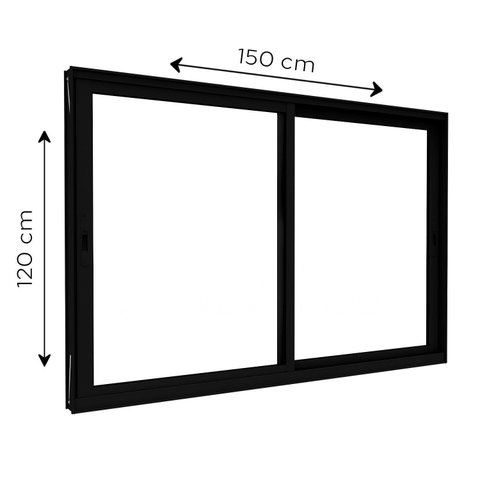 Janela de Alumínio de Correr Lateral 2 Folhas Móveis 120x150cm Lucasa Eccellente Preto