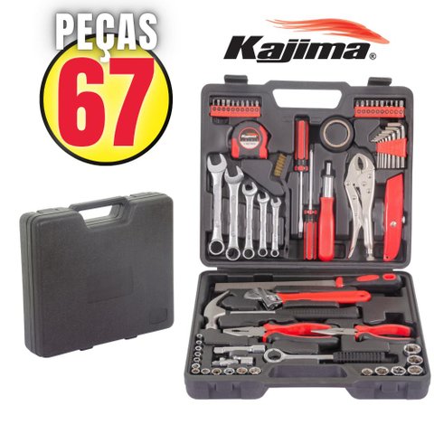 Jogo De Ferramentas Profissionais Kajima JFH67P Com 67 Peças Soft Grip Com Maleta Plástica