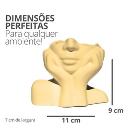 Vaso Decorativo Mão no Rosto 11cm Cimento Artesanal - Amarelo - 3