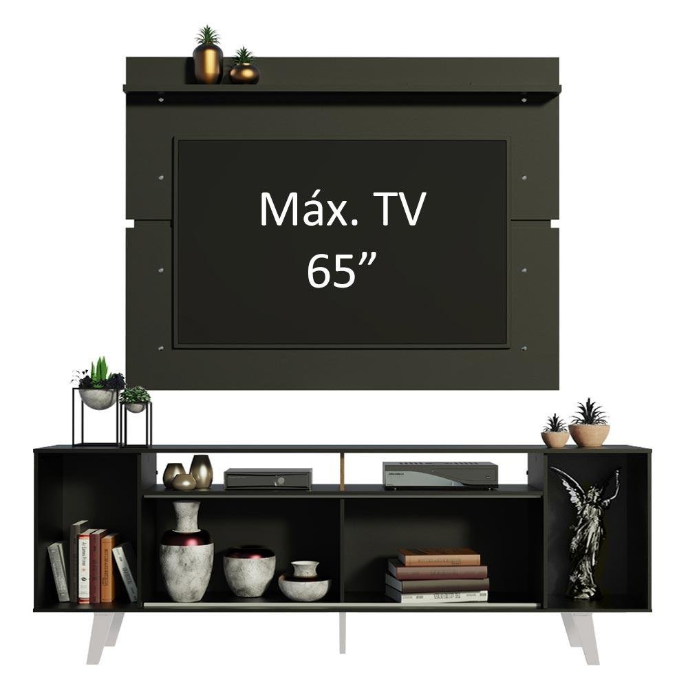 Rack Madesa Cancun com Pés e Painel para Tv até 65 Polegadas - Preto/preto 8n77 - 4