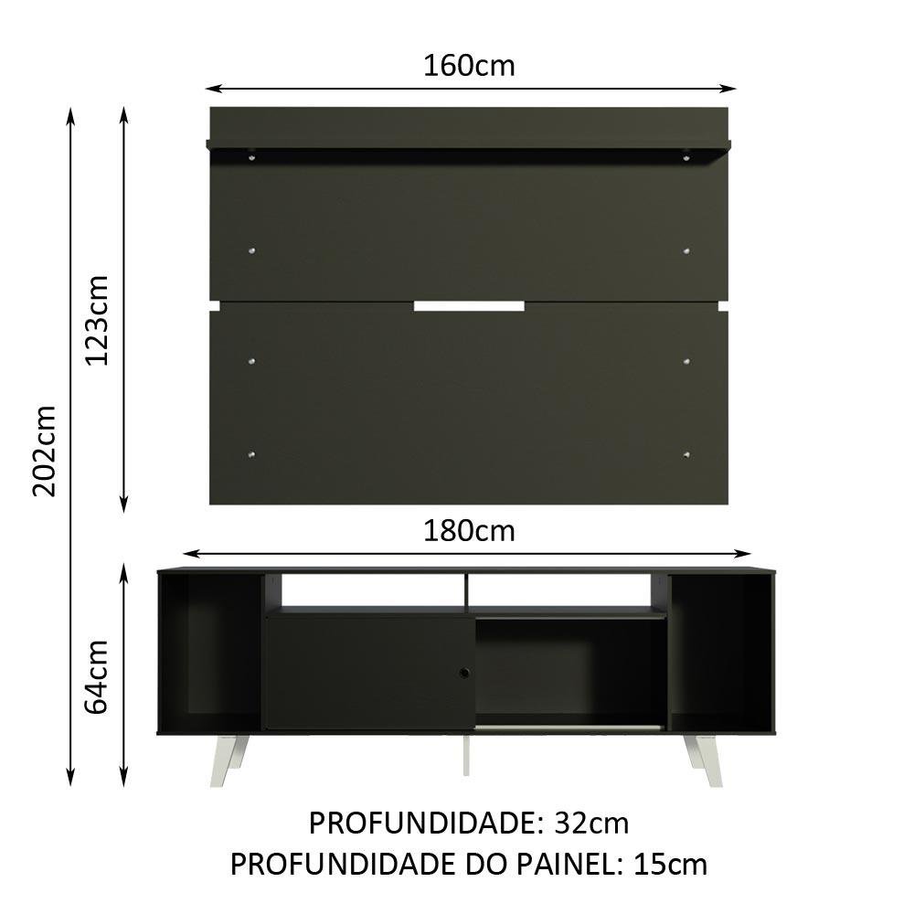 Rack Madesa Cancun com Pés e Painel para Tv até 65 Polegadas - Preto/preto 8n77 - 3