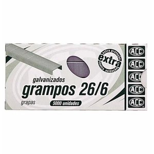 Caixa de Grampos 26/6 Aço Galvanizado C/ 5000 Unidades - Acc