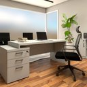 Ver imagem 1 de Mesa Escritório Executiva 170cm a 192cm 3 Gavetas Pé Painel F5 Cor:cinza
