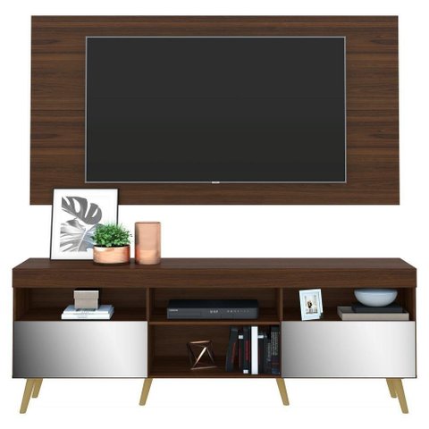 Rack Com Painel E Suporte Tv 65" Retrô Com Espelho Flórida Multimóveis V3142 Duna/Natural
