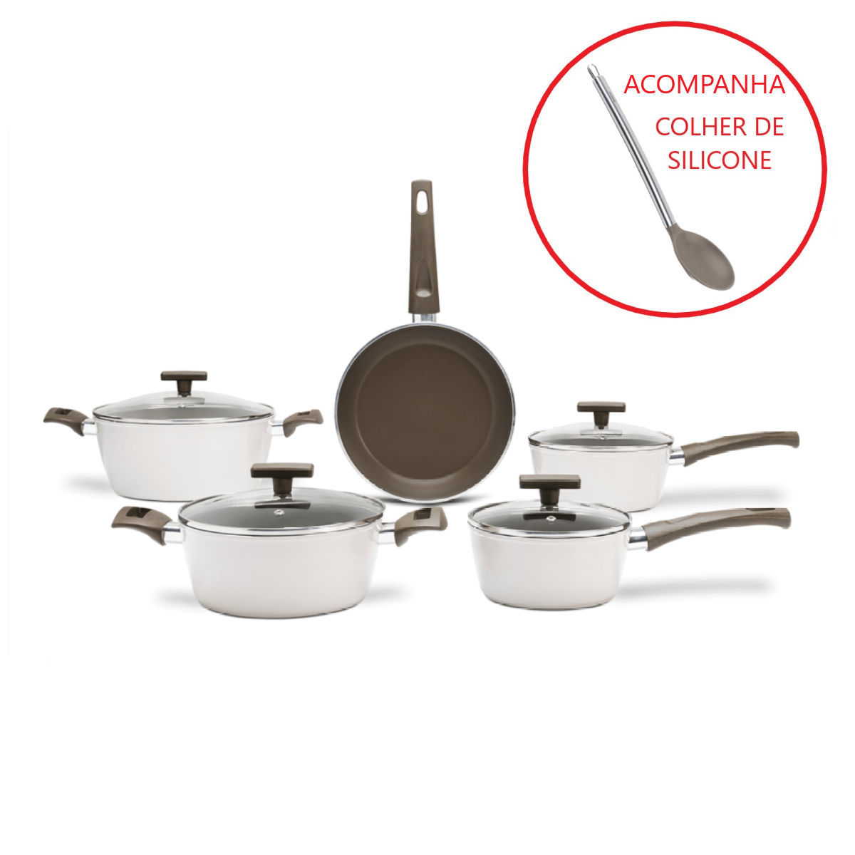 Conjunto Jogo de Panelas e Frigideira Fundo Fogão Indução Revestimento Cerâmica Antiaderente Ceramic - 2