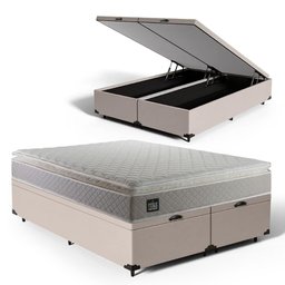 Cama Box Baú Queen com Colchão de Espuma D45 Strong One Face Bege - Suporta até 150kg por Pessoa - 1