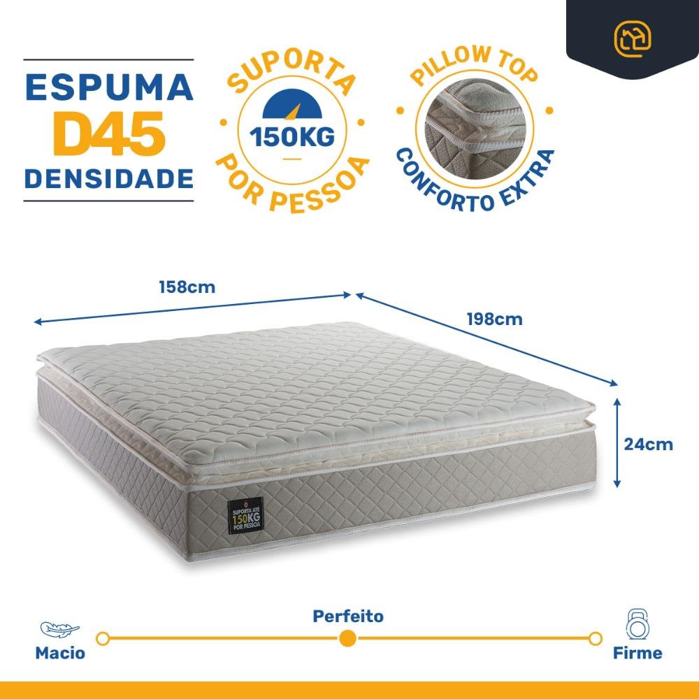 Cama Box Baú Queen com Colchão de Espuma D45 Strong One Face Bege - Suporta até 150kg por Pessoa - 5