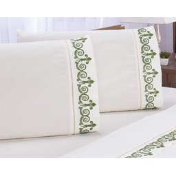 Lençol Padrão Casal 400 Fios Atenas Palha com Verde 4pçs - 1