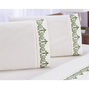 Lençol Padrão Casal 400 Fios Atenas Palha com Verde 4pçs