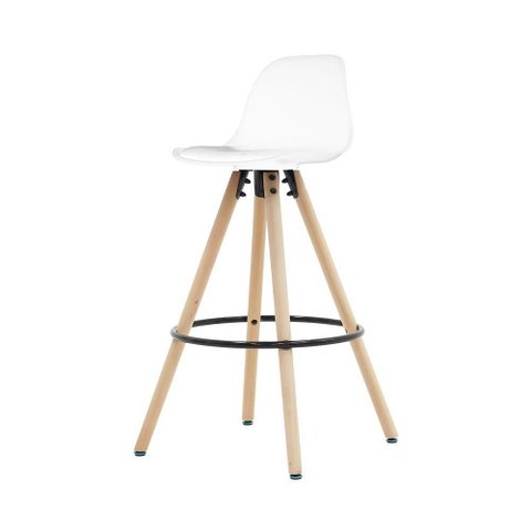 Banqueta Saarinen Alta Branca 94cm Assento Estofado com Base de Madeira