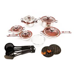 Jogo Conjunto Panelas Aço Inox Genebra Antiaderente Vermelho  23 Peças - 1