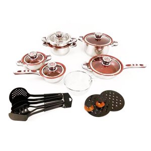 Jogo Conjunto Panelas Aço Inox Genebra Antiaderente Vermelho  23 Peças