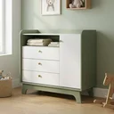 Ver imagem 1 de Cômoda Infantil 3 Gavetas 1 Porta Encanto 120 x 100cm Verde Oliva/Branco