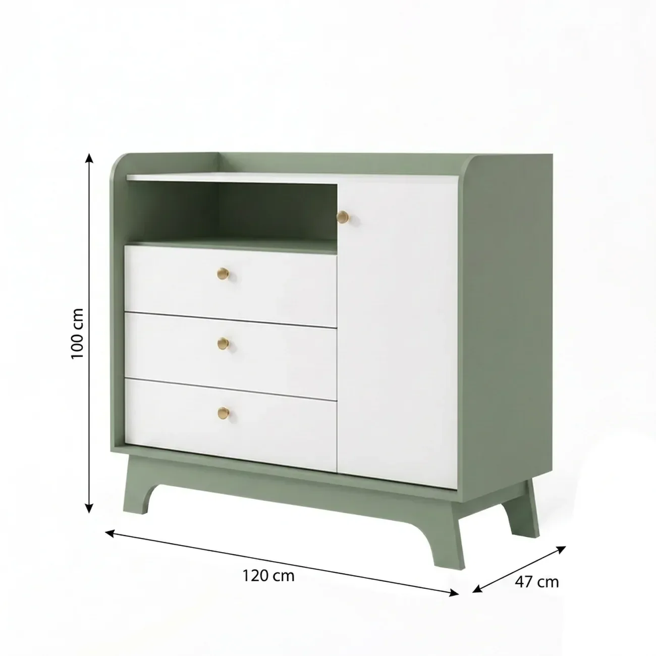 Ver imagem 3 de Cômoda Infantil 3 Gavetas 1 Porta Encanto 120 x 100cm Verde Oliva/Branco
