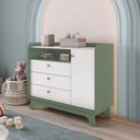 Ver mais imagens de Cômoda Infantil 3 Gavetas 1 Porta Encanto 120 x 100cm Verde Oliva/Branco