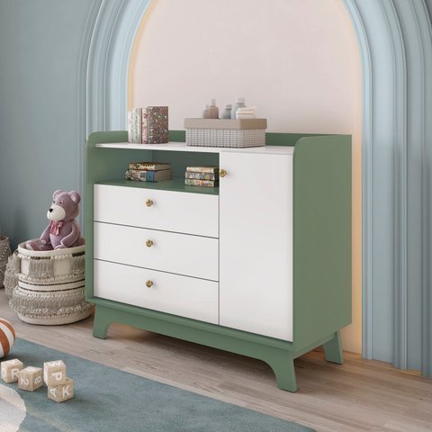 Cômoda para Quarto Infantil Bebê 3 Gavetas 1 Porta Encanto