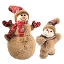 Ver imagem 1 de Jogo 2 Bonecos de Neve Decorativos Natal Pelúcia Marrom Claro Gorro e Cachecol Xadrez e Crochê 26cm
