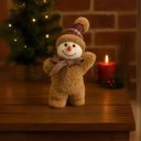Ver imagem 2 de Jogo 2 Bonecos de Neve Decorativos Natal Pelúcia Marrom Claro Gorro e Cachecol Xadrez e Crochê 26cm