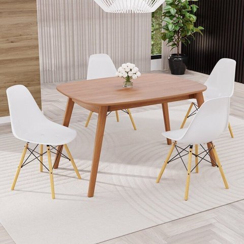Conjunto Sala de Jantar Mesa Ceci com 4 Cadeiras Eames Espresso Móveis Bege/Marrom/Branco