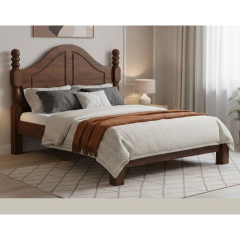 Cama Casal Clássica 140cm 100% Madeira Maciça Linha Ouro Marrom/Café