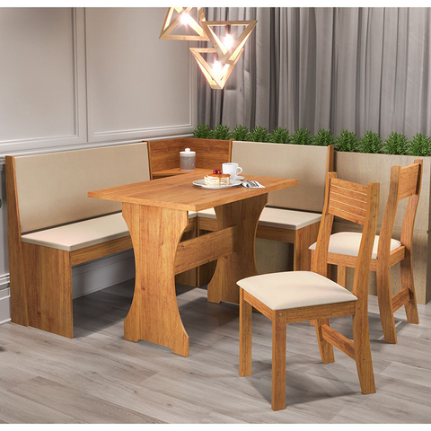 Canto Alemão Fritz com 2 Cadeiras Brisa Mel/marfim - Casa Giulia