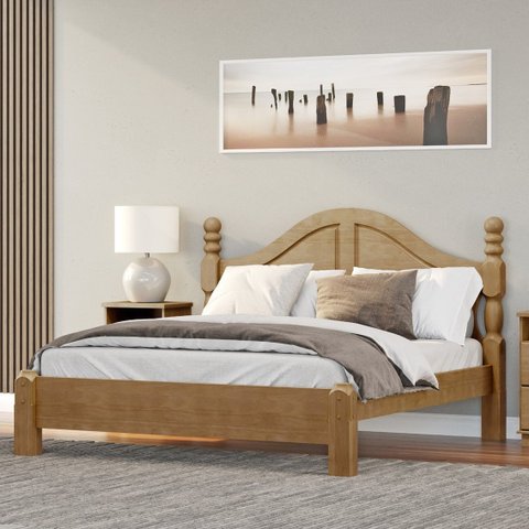 Cama Queen Clássica 160cm 100% Madeira Maciça Linha Ouro Marrom/Freijó