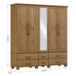 Guarda-Roupa Bipartido 5 Portas 6 Gavetas em Madeira Maciça Linha Ouro  - 4