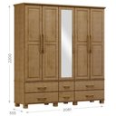 Ver imagem 4 de Guarda-Roupa Bipartido 5 Portas 6 Gavetas 100% Madeira Maciça Linha Ouro Marrom/Freijó