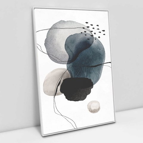 Quadro Decorativo em Canvas Abstrato Rupestre - Moldura Branca - 120 x 80cm