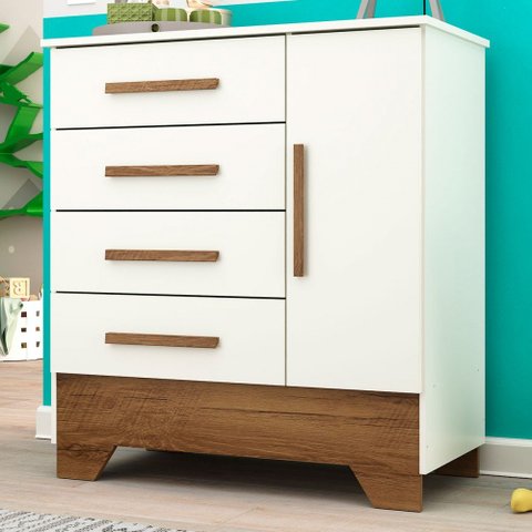 Cômoda Infantil Kids 1 Porta 4 Gavetas Branco/Nature - Panorama Móveis
