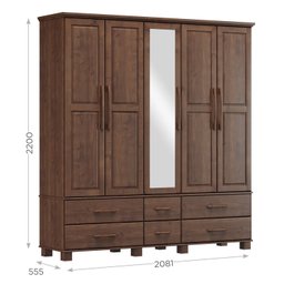 Guarda-Roupa Bipartido 5 Portas 6 Gavetas em Madeira Maciça Linha Ouro  - 3