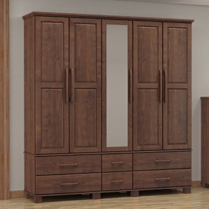 Guarda-Roupa Bipartido 5 Portas 6 Gavetas em Madeira Maciça Linha Ouro 