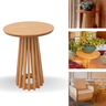 Mesa Lateral Apoio Redonda Cone Madeira Ripada Design Luxo - 1