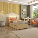 Ver imagem 1 de Bicama Solteiro Wave Juvenil Reversível em LED com Rattan, Peseira Palito Casatema MadeiraOriginals Bege/Marrom/Branco