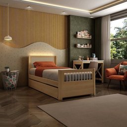 Bicama Solteiro Wave Juvenil Reversível em Led com Rattan, Peseira Palito Casatema - 3
