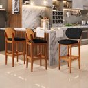 Ver imagem 2 de Kit 6 Banquetas Alta Bar Cozinha Sala Jantar Fixa Betta L02 Imbuia Linho Chumbo - Lyam Decor