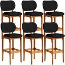 Ver imagem 1 de Kit 6 Banquetas Alta Bar Cozinha Sala Jantar Fixa Betta L02 Imbuia Linho Chumbo - Lyam Decor