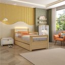 Ver imagem 1 de Bicama Solteiro Wave Infantil Reversível LED com Rattan Grade em Palito Casatema MadeiraOriginals Bege/Marrom/Branco
