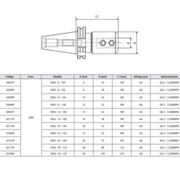 Porta Barra Weldon Modelo Sk50 - 20 - 100 - Din 69871 - 4