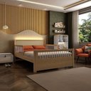 Ver imagem 5 de Cama Casal Montessoriana Evolutiva LED com Rattan, Grade em Palitos Wave Casatema MadeiraOriginals Bege/Marrom