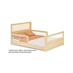 Cama Casal Wave Juvenil Reversível Led com Rattan, Grade de Proteção e Peseira Palitos Casatema - 12