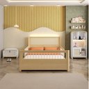 Ver mais imagens de Cama Casal Montessoriana Evolutiva LED com Rattan, Grade em Palitos Wave Casatema MadeiraOriginals Bege/Marrom