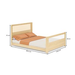 Cama Casal Wave Juvenil Reversível Led com Rattan, Grade de Proteção e Peseira Palitos Casatema - 18
