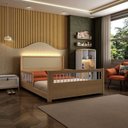 Ver imagem 6 de Cama Casal Montessoriana Evolutiva LED com Rattan, Grade em Palitos Wave Casatema MadeiraOriginals Bege/Marrom