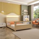 Ver imagem 1 de Cama Casal Juvenil Reversível LED com Rattan, Grade em Palitos Wave Casatema MadeiraOriginals