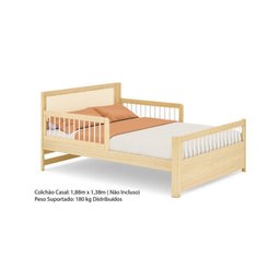 Cama Casal Wave Juvenil Reversível Led com Rattan, Grade de Proteção e Peseira Palitos Casatema - 11