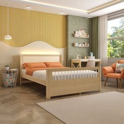 Cama Casal Wave Juvenil Reversível Led com Rattan, Grade de Proteção e Peseira Palitos Casatema - 13