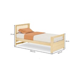 Cama Solteiro Wave Juvenil Reversível Led com Rattan, Grade de Proteção e Peseira Palito Casatema - 18