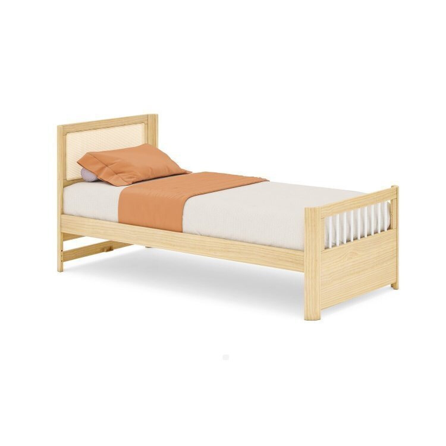 Cama Solteiro Wave Montessoriana Led com Rattan, Grade de Proteção e Peseira Palito Casatema - 17